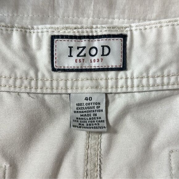 IZOD 40 x 10” Inseam Ivory Light Cream Cotton Cargo Shorts - Picture 9 of 11